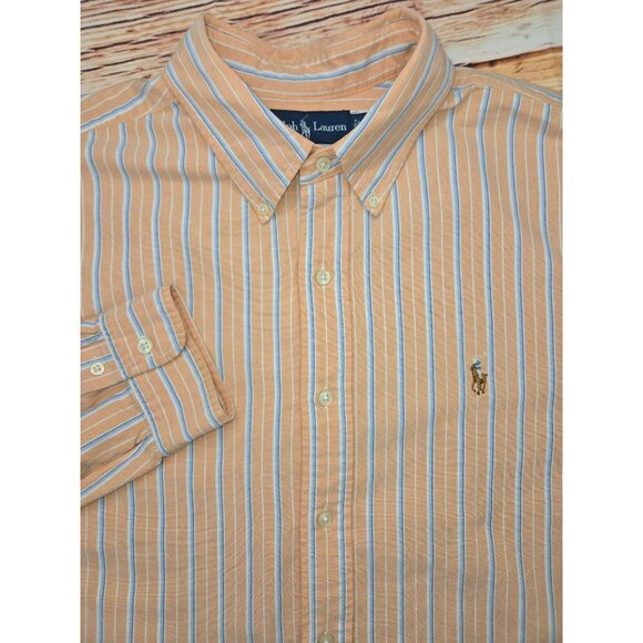 Ralph Lauren Mens Classic Fit Orange Striped Button-Down Shirt XL - Picture 4 of 8